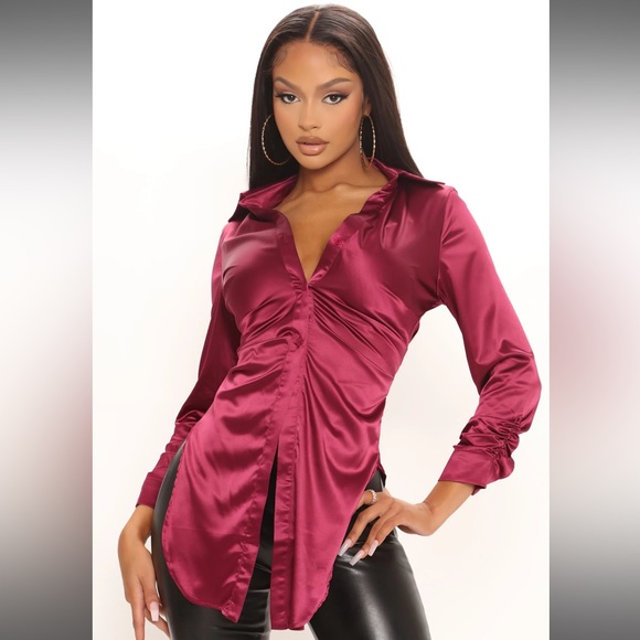 Fashion Nova Tops Satin Shirt Fashion Nova Maroon Poshmark